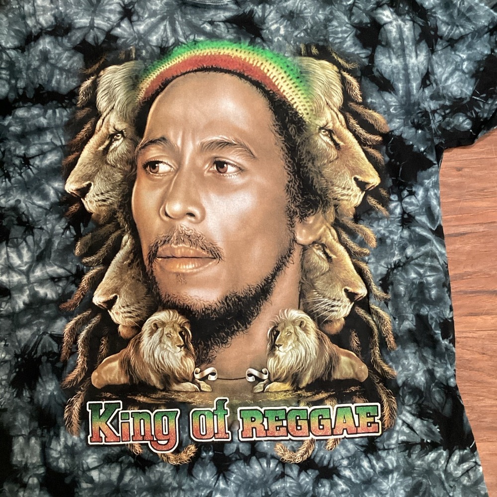 RARE Vintage Big Face Bob Marley King Of Reggae Graphic T Shirt Mens Large LIONS
